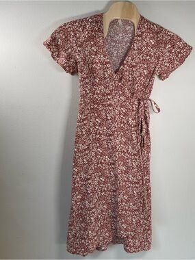 Pact Organic Cotton Midi Dress size M Wrap Berry Floral Cottagecore Whimsigoth